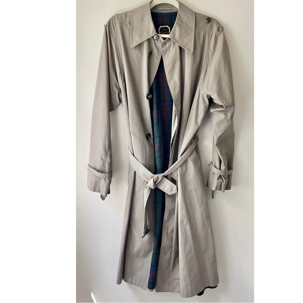Christian Dior | Vintage Tan Khaki Trench Coat Plaid Lining Men’s Size 38R